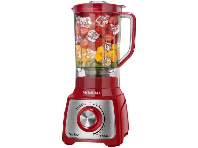 Liquidificador Mondial Turbo Inox L-1200 RI com Filtro 12 Velocidades 1200W Vermelho - 220V