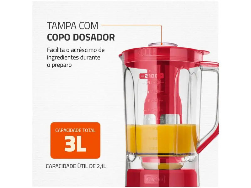 Liquidificador Mondial Turbo Inox L-1200 RI com Filtro 12 Velocidades 1200W Vermelho - 220V