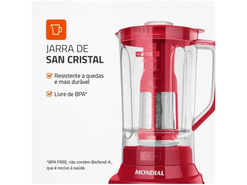 Liquidificador Mondial Turbo Inox L-1200 RI com Filtro 12 Velocidades 1200W Vermelho - 220V